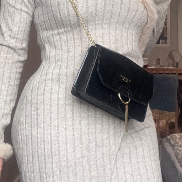 Jimmy Choo Parfums Black Patent Chain Evening CrossbodyBag Gold Chain Elegant - Picture 4 of 5